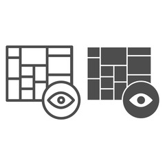 Poster - Advertising platforms line and solid icon. Promotion plan grid with eye symbol outline style pictogram on white background. Social media content sign mobile concept and web design. Vector graphics.