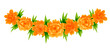 Garland of orange marigold blooms and green leaves