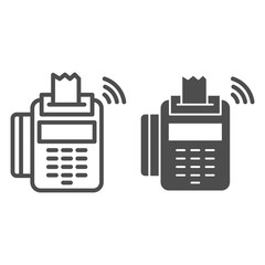 Poster - Credit card reader line and solid icon. POS terminal with card and check symbol, outline style pictogram on white background. Business sale sign for mobile concept and web design. Vector graphics.