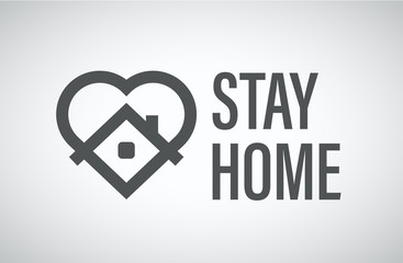 Poster - Stay home vector logo. Coronavirus protection campaign logo with heart and house