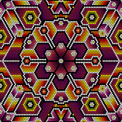 vector illustration of colorful seamless pattern inspired in mexican huichol art style. can be tiled