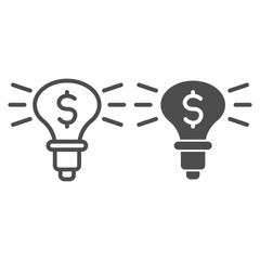 Poster - Light bulb with dollar inside line and solid icon. Idea creativity lamp symbol, outline style pictogram on white background. Investment and innovation sign for mobile concept and web design.