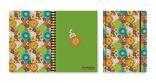 Cover Design For Notebooks Or Scrapbooks With Vintage Floral Pattern. Psychedelic Or Hippie Style Backgrounds. Abstract Flowers And Groovy Colors