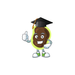 Sticker - Happy face Mascot design concept of firmicutes wearing a Graduation hat