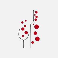 Wall Mural - Vector abstract logo wine, bottle and glass with bubbles