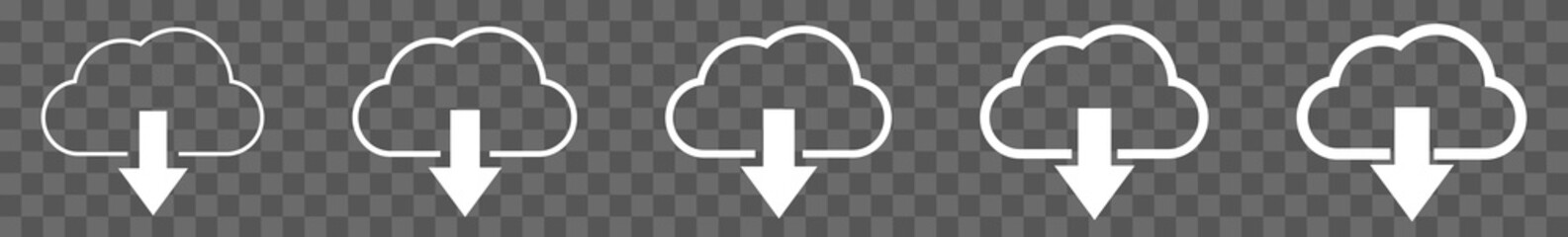 Wall Mural - Cloud Download Icon White Line | Clouds Arrow Down Illustration | Computing Storage Symbol |  Server Data Internet Logo | IT Service Sign | Isolated | Variations