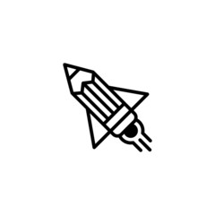 Poster - creative pencil rocket vector icon in linear, outline icon isolated on white background