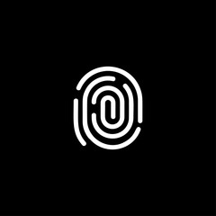 Aufkleber - Fingerprint identification app scanner logo. White thumbprint verification, biometric identity system logotype. Electronic security service vector illustration. FBI, police evidence data icon.