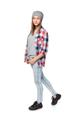 Wall Mural - Teen girl standing in full length, looking to side