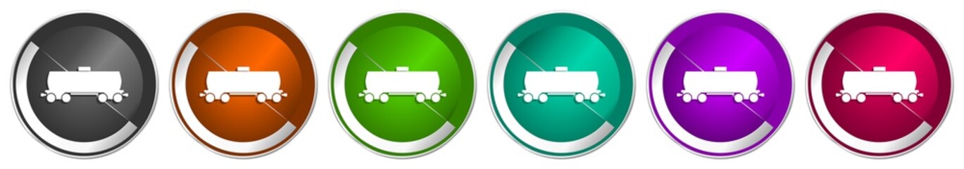 Poster - Fuel cistern wagon icon set, train silver metallic chrome border vector web buttons in 6 colors options for webdesign