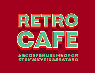 Wall Mural - Vector bright logo Retro Cafe with 3D Font. Vintage Alphabet Letters and Numbers