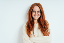 Happy Vivacious Young Woman With Long Red Hair