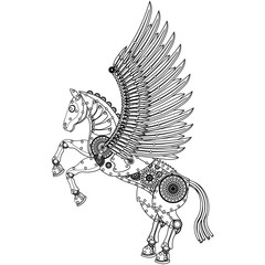 Wall Mural - Steampunk horse coloring on a white isolated background.