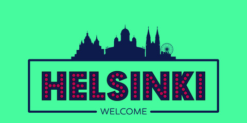 Wall Mural - Helsinki skyline silhouette flat design typographic vector illustration.