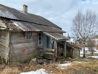 Crumbling old building on the territory of the resurrection Goritsky monastery in the Vologda region in winter. Russia