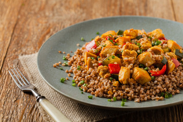 Wall Mural - Buckwheat with chicken and vegetables.