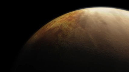 Wall Mural - planet venus in a slow spin with the atmosphere of the surface being highlighted from the sun concep