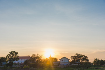 sunset over the village