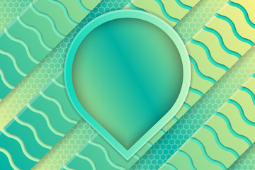 Poster - soft green and blue gradient colors of horizontal background with transparency of hexagon and wave pattern. paper cut style with shadow. Location icon in the middle can use for text or image place. 