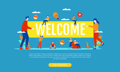 Wall Mural - Welcome big word with small people vector illustration concept template background can be use for presentation web banner UI UX landing page