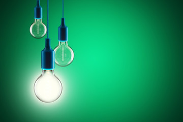 Wall Mural - Idea and leadership concept - bulbs on the green background