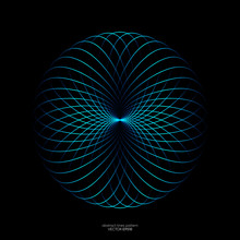 Abstract Blue Green Light Lines Weaving Pattern In Circle Shape Isolated On Black Background. Vector Illustration In Concept Technology, Science, Music, Modern.