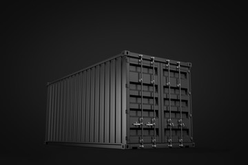Poster - 3d rendering of closed black shipping container on black background