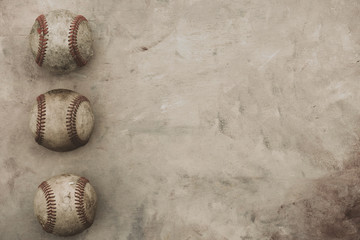 Canvas Print - Old baseball sport background with brown texture by used balls with copy space.