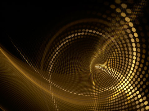Abstract dark background. Digital art fractal graphics. Composition of glowing lines and mosaic halftone effects. 3d illustration.