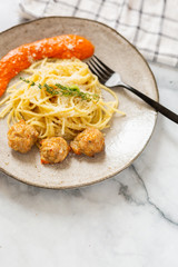 Wall Mural - Spaghetti and Meatballs with Romesco Sauce