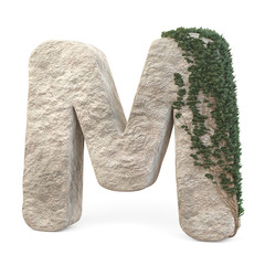 Wall Mural - Realistic stone letters with ivy, isolated on a white background. 3d image