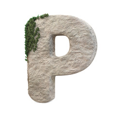 Wall Mural - Realistic stone letters with ivy, isolated on a white background. 3d image