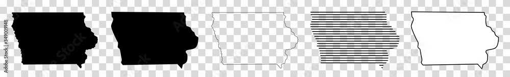 Iowa Map Black | State Border | United States | US America | Transparent Isolated | Variations - obrazy, fototapety, plakaty 