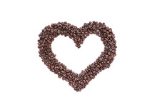 Heart Laid Out From Coffee Beans On A White Background.