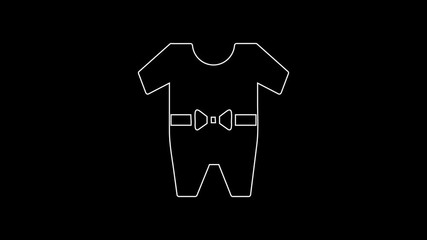 Poster - White line Baby clothes icon isolated on black background. Baby clothing for baby girl and boy. Baby bodysuit. 4K Video motion graphic animation