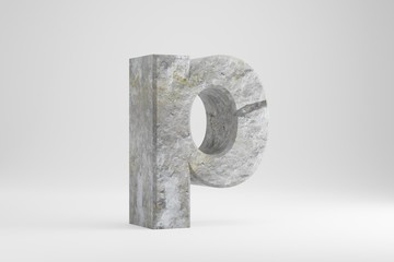 Wall Mural - Stone 3d letter P lowercase. Rock textured letter isolated on white background. 3d rendered stone font character.