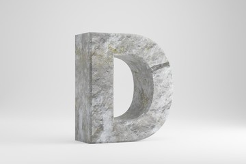 Wall Mural - Stone 3d letter D uppercase. Rock textured letter isolated on white background. 3d rendered stone font character.