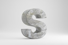 Stone 3d Letter S Uppercase. Rock Textured Letter Isolated On White Background. 3d Rendered Stone Font Character.
