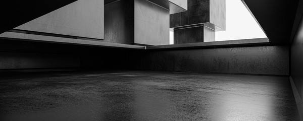 Poster - abstract dark modern futuristic city concrete building light grunge basement design 3d background il