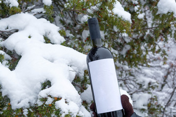 Poster - bottle of wine in the snow