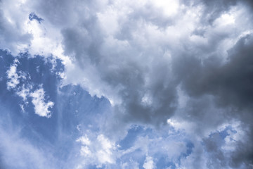 Wall Mural - terrible thunderclouds from the side of a plane. gloomy epic clouds. background image in a dark gray