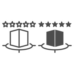 Poster - Product Overview line and solid icon. Product large view with five stars symbol, outline style pictogram on white background. Quality consideration management sign for mobile concept and web design.