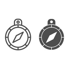 Poster - Hand compass line and solid icon. Business direction compass with arrow symbol, outline style pictogram on white background. Marketing strategy sign for mobile concept and web design. Vector graphics.
