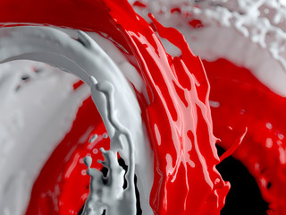 3d rendering of abstract mix of white and red acrylic paint water splashes 