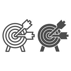 Poster - Darts target aims line and solid icon. Successful shoot symbol, outline style pictogram on white background. Marketing targeting and strategies sign for mobile concept and web design. Vector graphics.