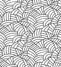Abstract Vector Seamless Floral Background Of Doodle Hand Drawn Lines. Monochrome Wave Pattern. Coloring Book Page. Black White Wallpaper.