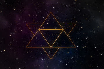 Wall Mural - Abstract star tetrahedron merkaba in the universe