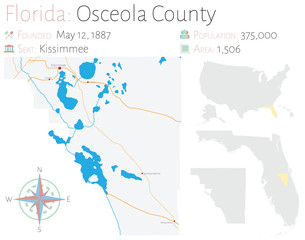  Large and detailed map of Osceola county in Florida, USA.
