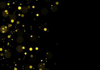 Wall Mural - Golden bokeh, light overlay background. Sparkle effect with particles. Magic overlay dust. Glitter blur texture.