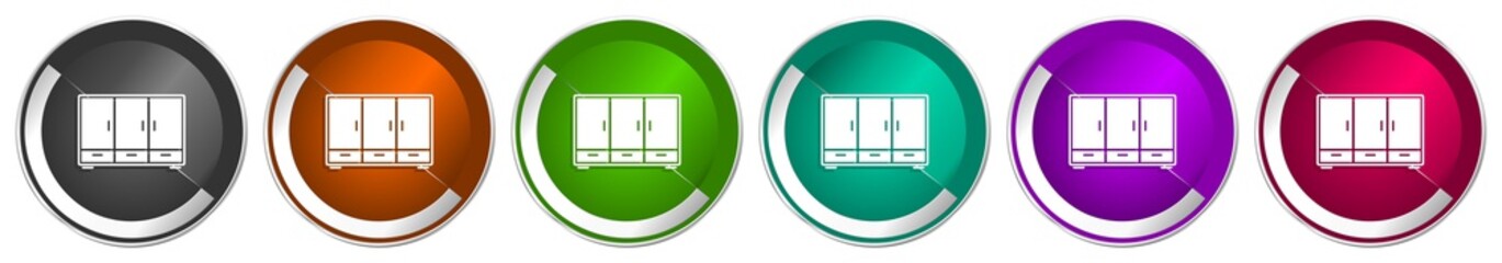 Leinwandbilder - Wardrobe icon set, room, design, interior, furniture silver metallic chrome border vector web buttons in 6 colors options for webdesign